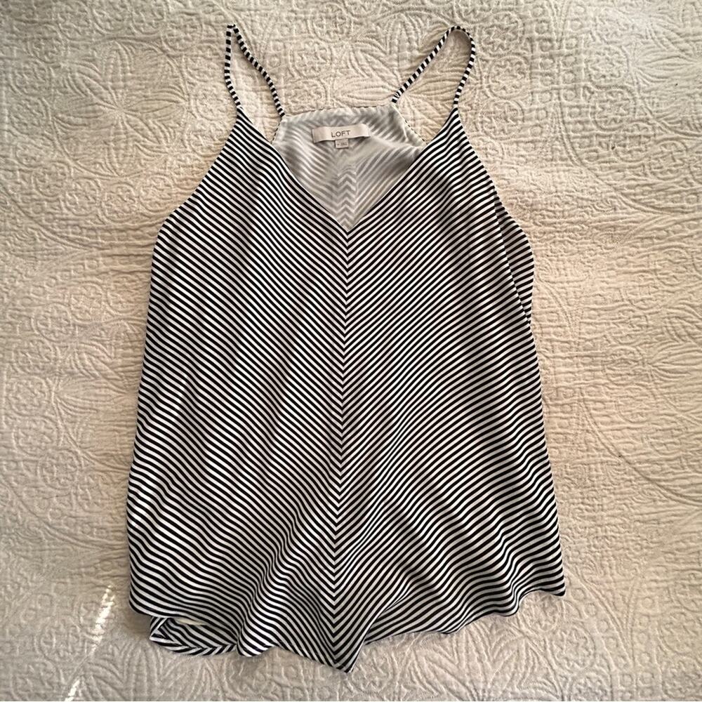 LOFT Navy and White Striped Camisole Medium